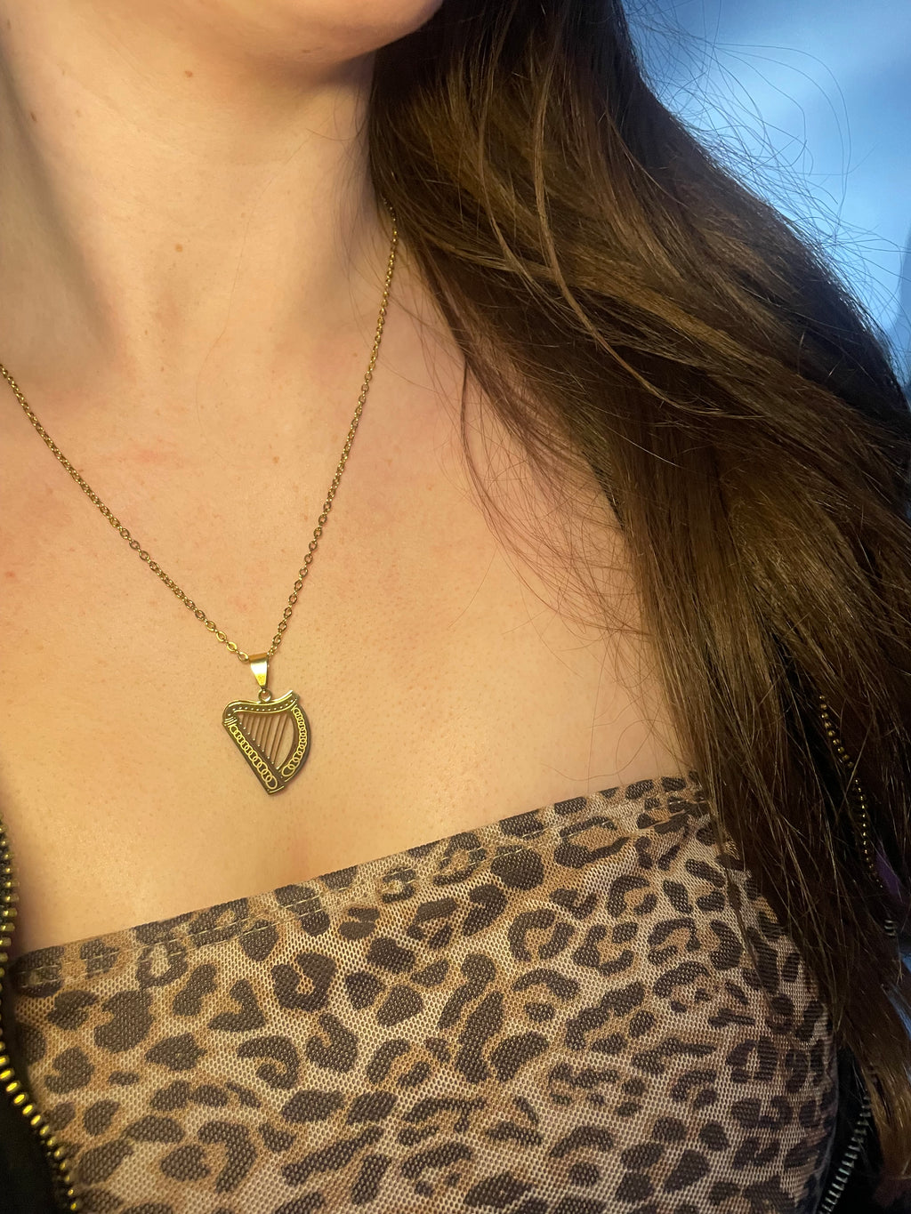 Handmade Irish harp necklace